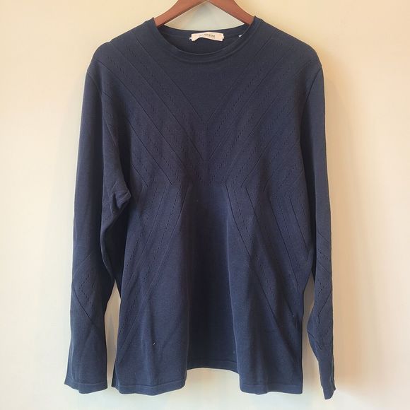 Bilancioni Mens Crewneck Pullover Sweater Sz 56 Navy Blue Nautical Made in Italy - Picture 1 of 9